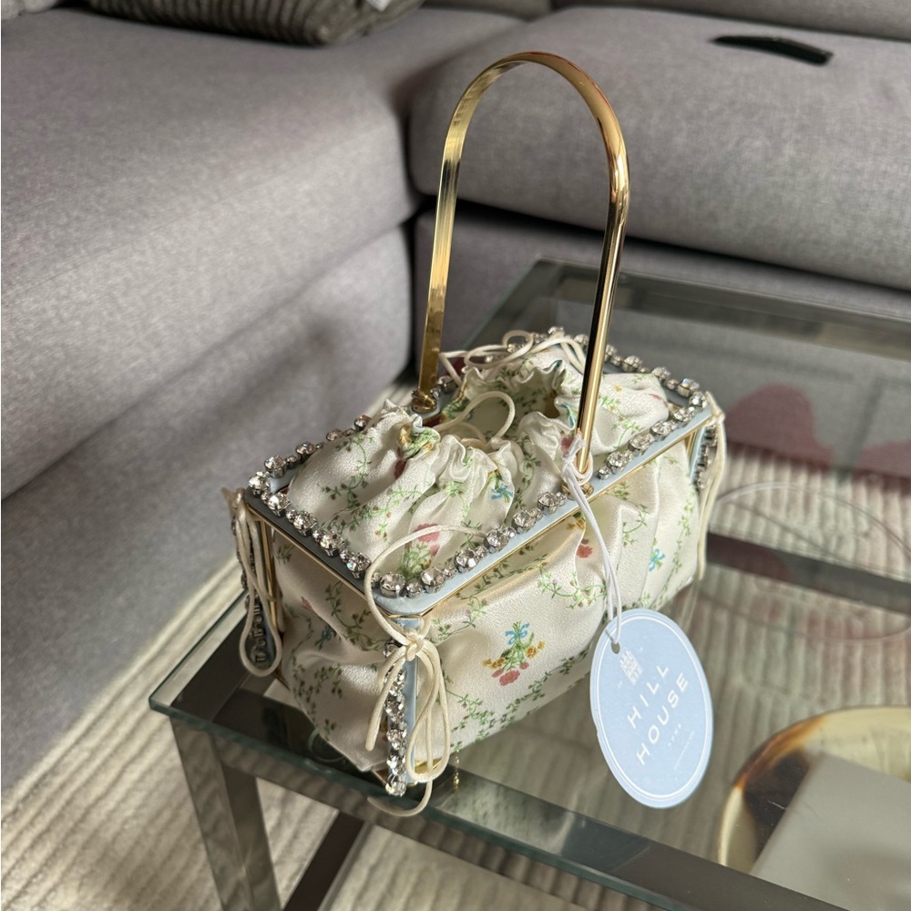 NWT Hill House One Of A Kind Floral Satin Handmade Bejeweled Decorative Basket